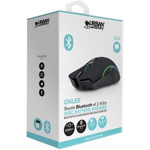 Urban Factory ONLEE Mouse - Bluetooth/Radio Frequency - USB - Optical - 6 Button(s) - Black - Wireless - 2.40 GHz - Rechar