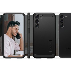 Spigen Tough Armor Case for Samsung Galaxy S23 Smartphone - Black - Drop Resistant - Thermoplastic Polyurethane (TPU), Pol