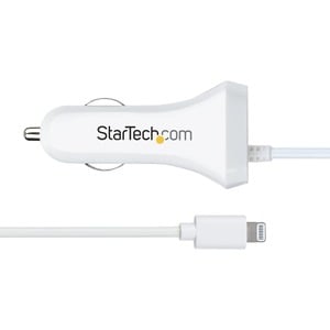 StarTech.com Zigarettenanzünder USB Ladegerät mit Lightning Spiralkabel, 12W, 2 Port USB Auto Ladegerät Adapter, Kfz USB S