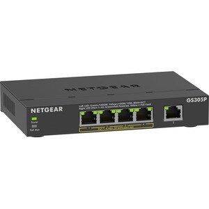 Netgear GS305P Ethernet Switch - 5 Ports - Gigabit Ethernet - 2 Layer Supported - 66.78 W Power Consumption - 63 W PoE Bud