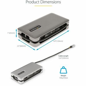 StarTech.com USB 3.2 (Gen 2) Type C Docking Station for Monitor, Tablet, Notebook - Space Gray - Portable - 1 Displays Sup