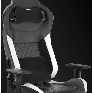 Corsair T1 RACE Gaming Chair - Black/White - For Gaming - PVC Leather, Nylon, Memory Foam - White, Black