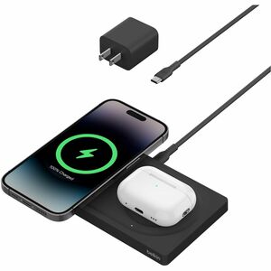 Belkin BoostCharge Pro 2-in-1 Wireless Charging Pad with MagSafe 15W - Fast Charging, LED Indicator, MagSafe Technology