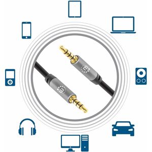 Cable Audio Estereo 3.5mm M-M 3.0M Negro/A - Cable for Teléfono, Sistema del Sonido, Portátil, Altavoz portátil, Tableta, 
