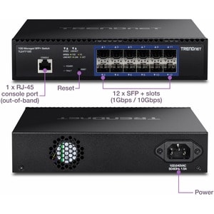 TRENDnet 12-Port 10G Layer 2 Managed SFP+ Switch - Manageable - 10 Gigabit Ethernet - 10GBase-X - 3 Layer Supported - Modu