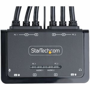 StarTech.com 2-Port Dual-Monitor HDMI Cable KVM Switch, 4K 60Hz, Compact KVM with 5ft/1.5m Integrated Host Cables, Bus Pow