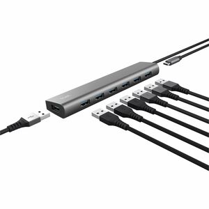 Trust USB-Hub - USB 3.2 Gen. 1 (3.1 Gen. 1) Typ-C - Grau - 7 Total USB Port(s) - PC, ChromeOS, Mac