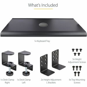 StarTech.com Under Desk Keyboard Tray, Clamp on Keyboard Holder, Up to 12kg/26.5lb, Height Adjustable, Ergonomic Sliding K