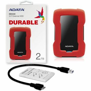 Adata HD330 AHD330-2TU31-CRD 2 TB Portable Hard Drive - External - Red - Gaming Console Device Supported - USB 3.2 (Gen 1)