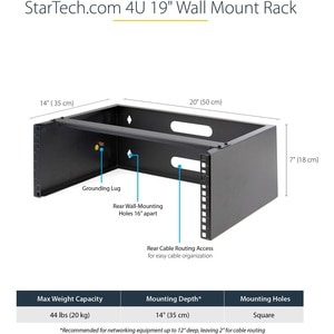 4U Wall Mount Rack - 19in Wall Mount Network Rack - 13.78 inch Deep (Low Profile) - Wall Mounting Patch Panel Bracket for 