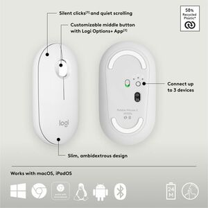 Logitech Pebble 2 M350s Mouse - Optical - Wireless - Bluetooth - Tonal White - 4000 dpi - Scroll Wheel - 3 Button(s) - Sym