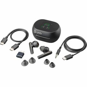 HP Poly Voyager Free 60+ UC Carbon Black Earbuds +BT700 USB-C Adapter +Touchscreen Charge Case