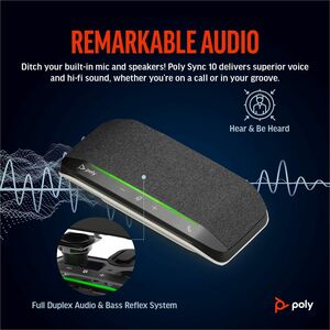 Poly Sync 10 Wired Speakerphone - Silver - 3 Microphone(s) - 40 mm Speaker(s)