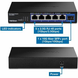 TRENDnet TEG-S5061 5 Ports Ethernet Switch - 2.5 Gigabit Ethernet, 10 Gigabit Ethernet - 2.5GBase-T, 10GBase-X - TAA Compl