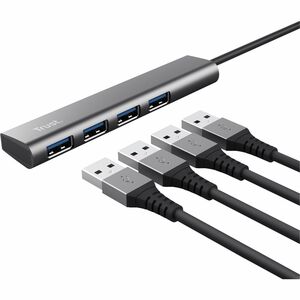 Trust Halyx USB Hub - USB Type C - 640 MB/s - Keyboard, Mouse, Camera, Headset - Desktop - Grey - 4 Total USB Port(s) - iO