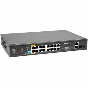 Rocstor SolidConnect SC20 20-Port Switch, 16-Port PoE+ Gigabit Unmanaged Ethernet Port, 2x Gigabit RJ45 & 2× SFP Uplink - 