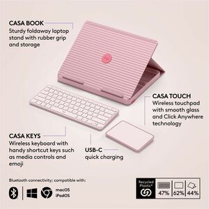 Logitech Casa Pop-Up Desk Work From Home Kit with Laptop Stand, for Laptop/MacBook (10" to 17"), Rose - Bohemian Blush