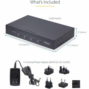 StarTech.com 4-Port KM Switch w/ Mouse Switching, USB 3.0 Keyboard/Mouse Switcher for 4 Computers, 3.5mm and USB Audio, TA