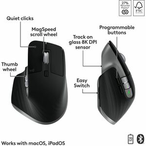 Logitech MX Keys S Combo for Mac, Wireless Keyboard and Mouse With Palm Rest, Bluetooth, Space Gray - Wireless Bluetooth K