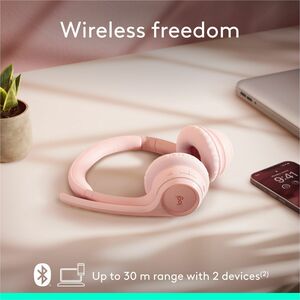 Logitech Zone 300 Wireless Bluetooth Headset With Noise-Canceling Microphone, Rose - Stereo - Wireless - Bluetooth - 98.4 