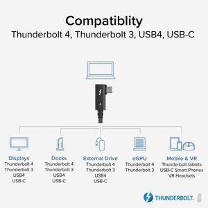 Plugable Thunderbolt 4 Cable Right Angle 40Gbps with 240W EPR Charging, 8K Display, Intel Certified - 2.6 Feet (80CM) Comp