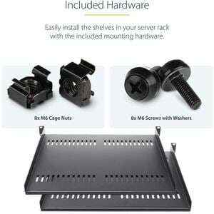 StarTech.com 1U Rack-mountable Rack Shelf for Rack, Networking - Black - SPCC, Steel - 19.96 kg Maximum Weight Capacity