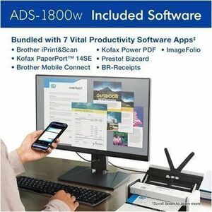 Brother ADS-1800W Sheetfed Scanner - 600 dpi Optical - 48-bit Color - 8-bit Grayscale - 30 ppm (Mono) - 30 ppm (Color) - C