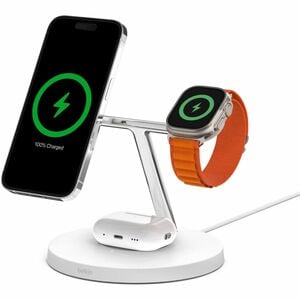 Belkin BoostCharge Pro Induction Charger - White - For iPhone - MagSafe Technology, Magnetic, Fast Charging, LED Indicator