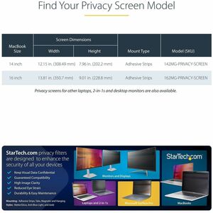 StarTech.com 16-inch MacBook Pro 21/23 Privacy Screen, Gold Filter w/Enhanced Privacy, Computer Security Filter, +/- 30 De