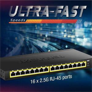 TRENDnet TEG-S3160 16 Ports Ethernet Switch - 2.5 Gigabit Ethernet - 2.5GBase-T - 2 Layer Supported - 7.26 W Power Consump