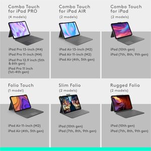Logitech Combo Touch iPad Air 13-inch (M2 & M3)(2024 & 2025) Keyboard Case - Detachable backlit keyboard, Oxford Grey - Sc