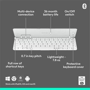 Logitech Keys-To-Go 2 Portable Bluetooth Keyboard for Tablet With Built-in Cover, Slim and Compact Wireless Keyboard for W