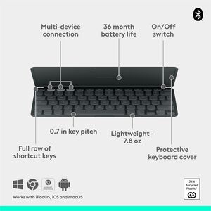 Logitech Keys-To-Go 2 Portable Wireless iPad Keyboard With Built-in Cover, Slim and Compact Wireless Keyboard for iPad, iP