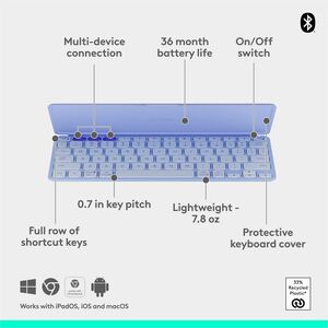 Logitech Keys-To-Go 2 Portable Bluetooth Keyboard for Tablet With Built-in Cover, Slim and Compact Wireless Keyboard for W