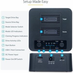 StarTech.com Duplicatore di unità M.2 NVMe 1:1 autonomo da 90 GBpm, docking station per drive M.2 a doppio alloggiamento U