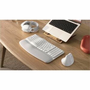 Logitech Wave Keys Keyboard - Compact - Wireless Connectivity - French - AZERTY Layout - Off White - Bluetooth - Easy-Swit