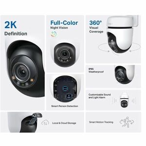 Telecamera di rete Tapo TC41 Interno/esterno 2K - Colore - 30 m Colore Visione notte - H.264 - 2304 x 1296 - 3,90 mm Fisso