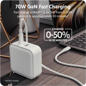 Hyper HyperJuice HJ1003WHWWGL 70 W AC Adapter - 1 USB - 2 USB Type-C - For Notebook, Smartphone, Tablet PC, Headphone, Mac