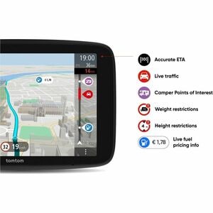 TomTom GO Camper Max Automobile Portable GPS Navigator - Black - 17.8 cm (7") - Touchscreen - Speed Camera Warning - Prelo