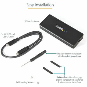 StarTech.com Drive Enclosure M.2, PCI Express NVMe - USB 3.2 (Gen 2) Type C Host Interface - UASP Support External - Black