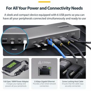 StarTech.com USB4 Docking Station for Tablet, Monitor, Smartphone, Notebook - Charging Capability - 165 W - Space Gray - D