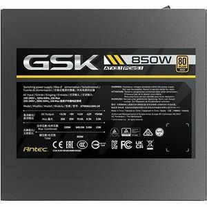 Système d'alimentation Antec GSK850 ATX3.1 ATX 3.1 Modulaire - 850 W - Interne - 120 V AC, 230 V AC Entrée - 3.3 V DC, 5 V