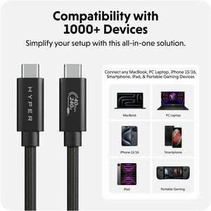 Hyper HyperDrive HD6500BKGL 1.20 m USB4 Data Transfer Cable - Cable for Audio/Video Device, USB Device, MacBook, MacBook P