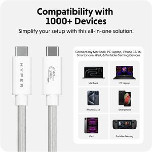 Hyper HyperDrive HD6500WHGL 1.20 m USB4 Data Transfer Cable - Cable for Audio/Video Device, USB Device, MacBook, MacBook P