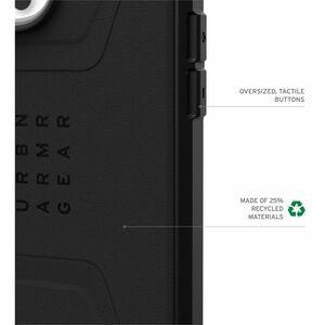 Urban Armor Gear Civilian Carrying Case Apple iPhone 16 Pro Max Smartphone - Black - Drop Resistant, Shock Absorbing, Impa