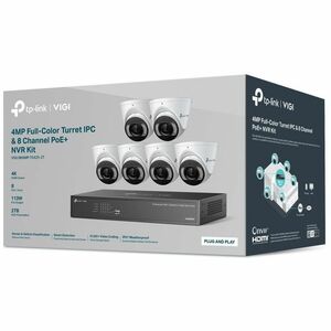 TP-Link VIGI 4MP Full-Color Turret IPC & 8 Channel PoE+ NVR KIT - 2 TB HDD - Camera, Network Video Recorder - 6 Camera(s) 