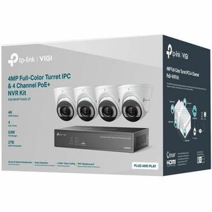 TP-Link VIGI 4MP Full-Color Turret IPC & 4 Channel PoE+ NVR KIT - 2 TB HDD - Camera, Network Video Recorder - 4 Camera(s) 