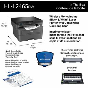 Brother HL-L2465DW Wired & Wireless Laser Multifunction Printer - Monochrome - Copier/Printer/Scanner - 30 ppm Mono Print 