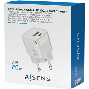 CHARGER GAN 20W 1XUSB-C PD3.0 QC4.0 1XUSB-A QC3.0 WHITE