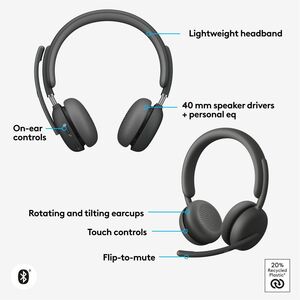 Logitech Zone Wireless 2 Noise Canceling Headset with Hybrid ANC, Native Bluetooth - Microsoft Teams Certification - Stere